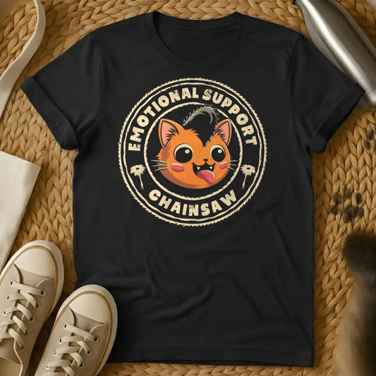 Chainsaw Cat Shirt - Black T-Shirt - absurdist humor, cult classic vibe, edgy aesthetic