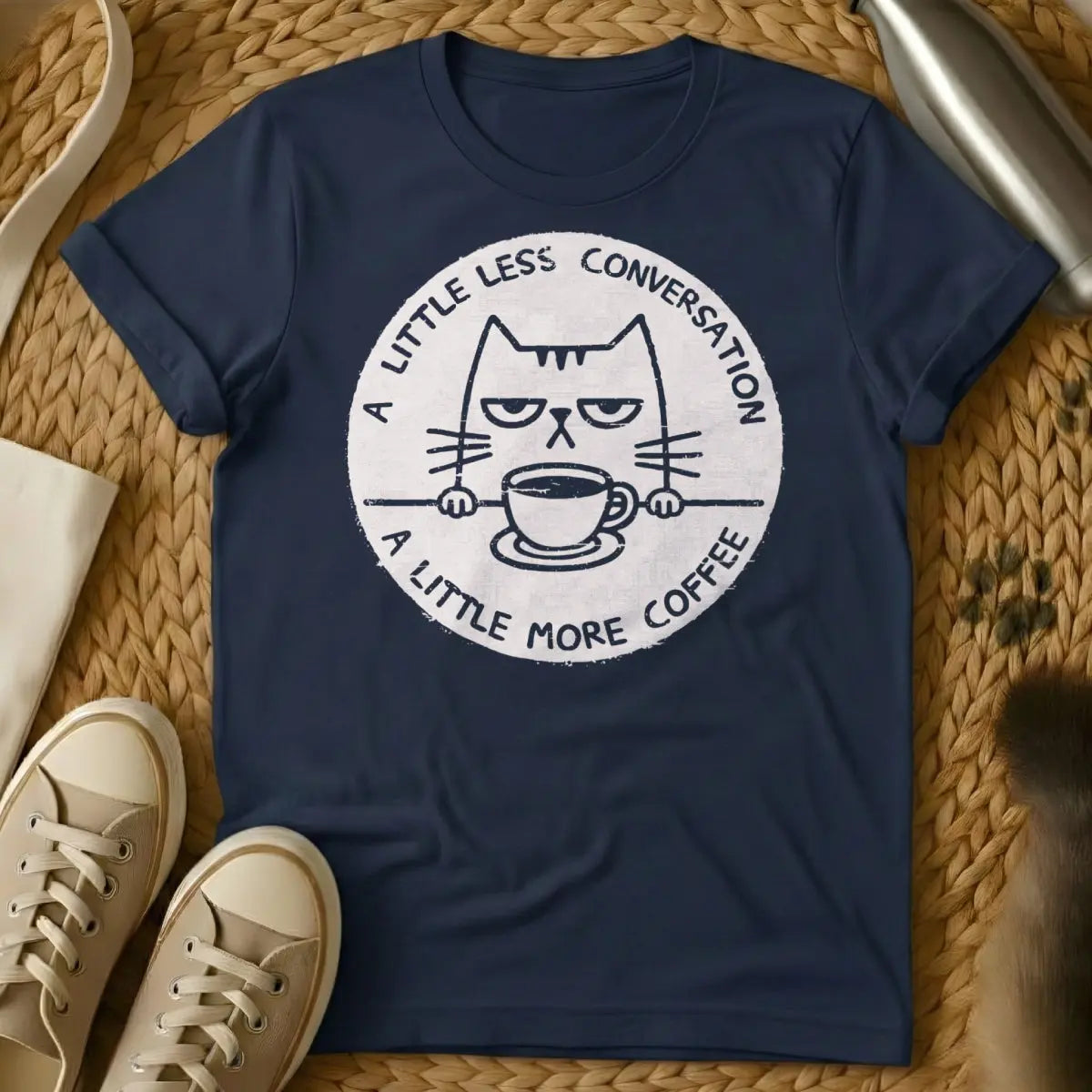 Sassy Morning Cat Tee - Navy Cat T-Shirt