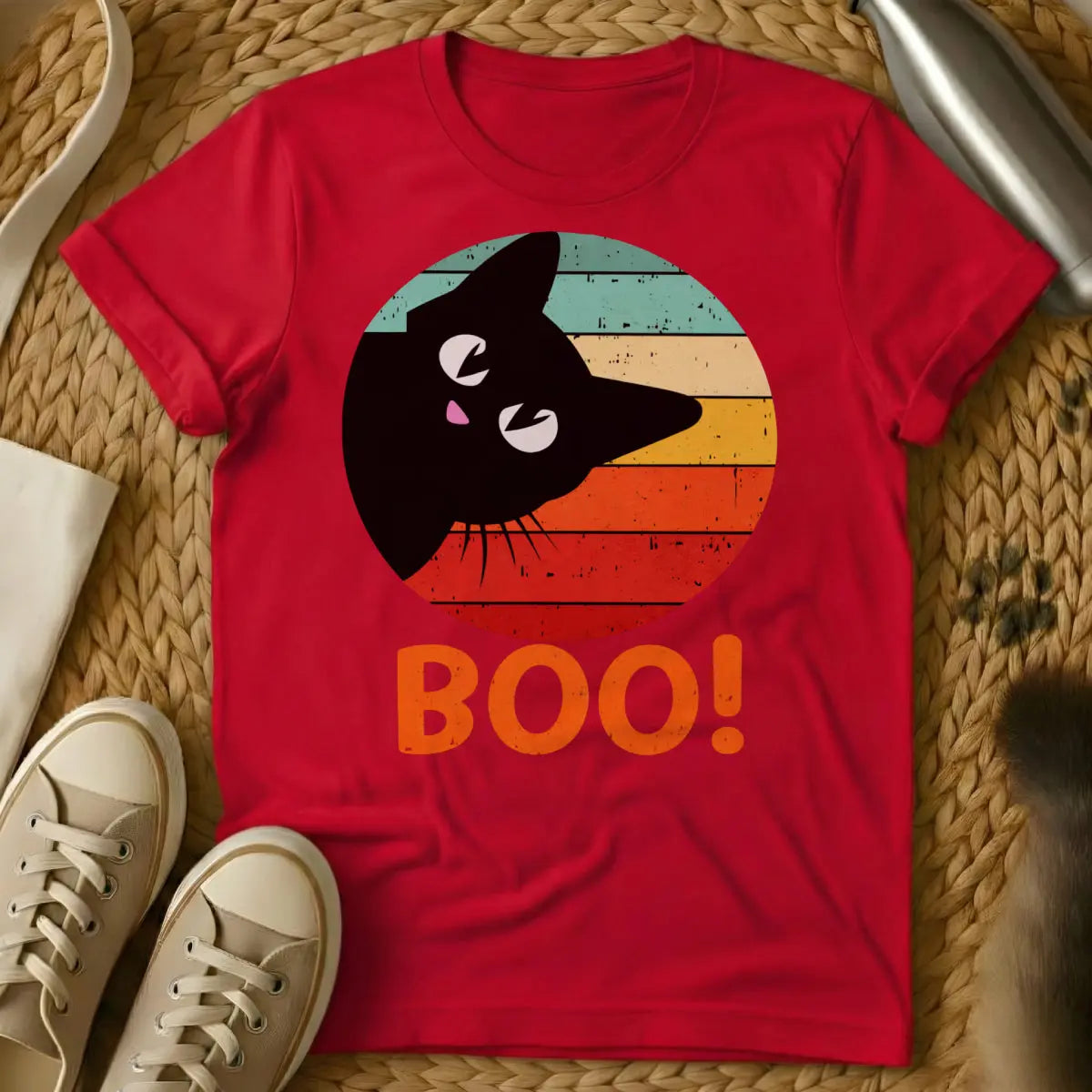 Retro Boo Cat Shirt - Red Cat T-Shirt