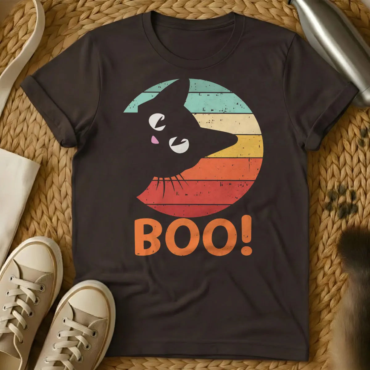 Retro Boo Cat Shirt - Dark Chocolate Cat T-Shirt