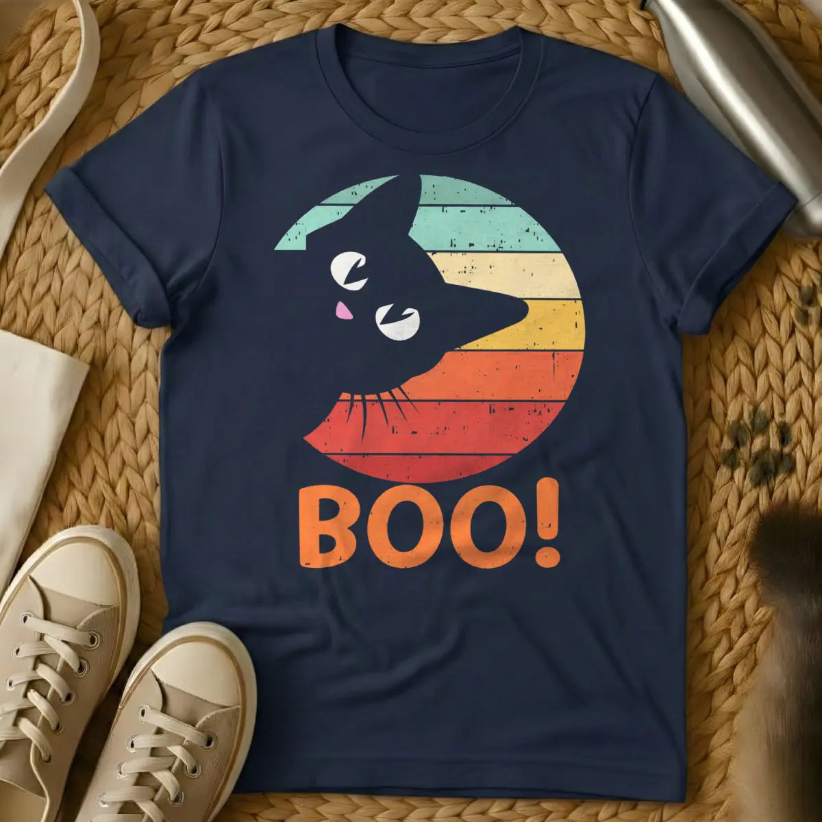 Retro Boo Cat Shirt - Navy Cat T-Shirt