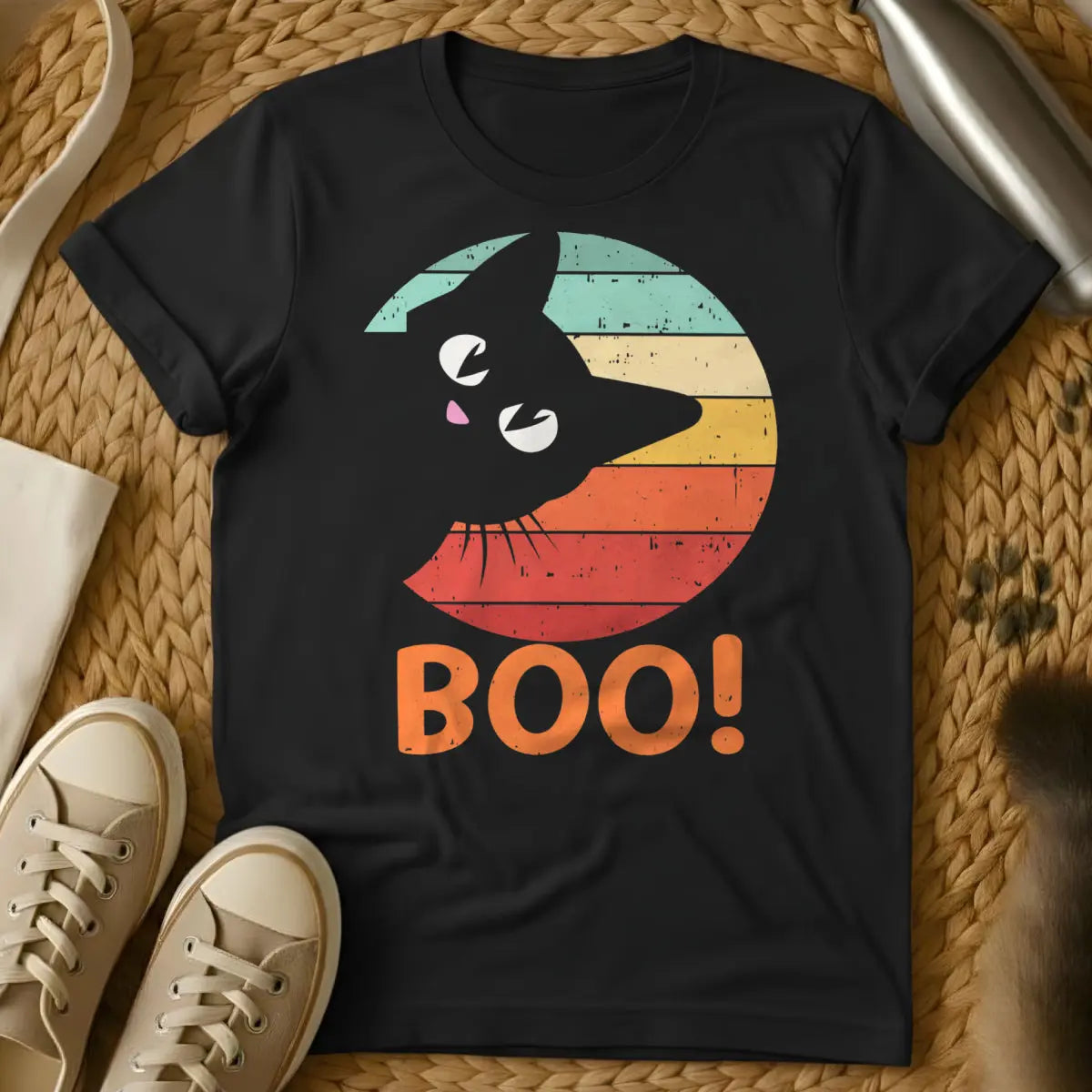 Retro Boo Cat Shirt - Black Cat T-Shirt