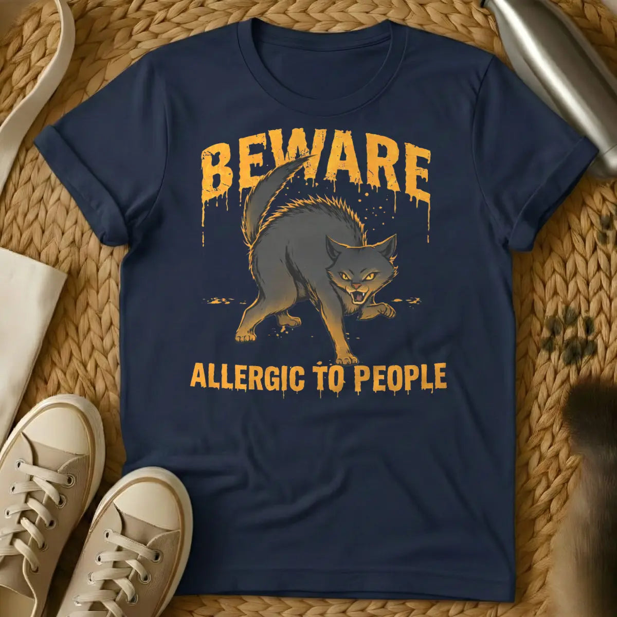 Sassy Angry Cat Shirt - Navy Cat T-Shirt