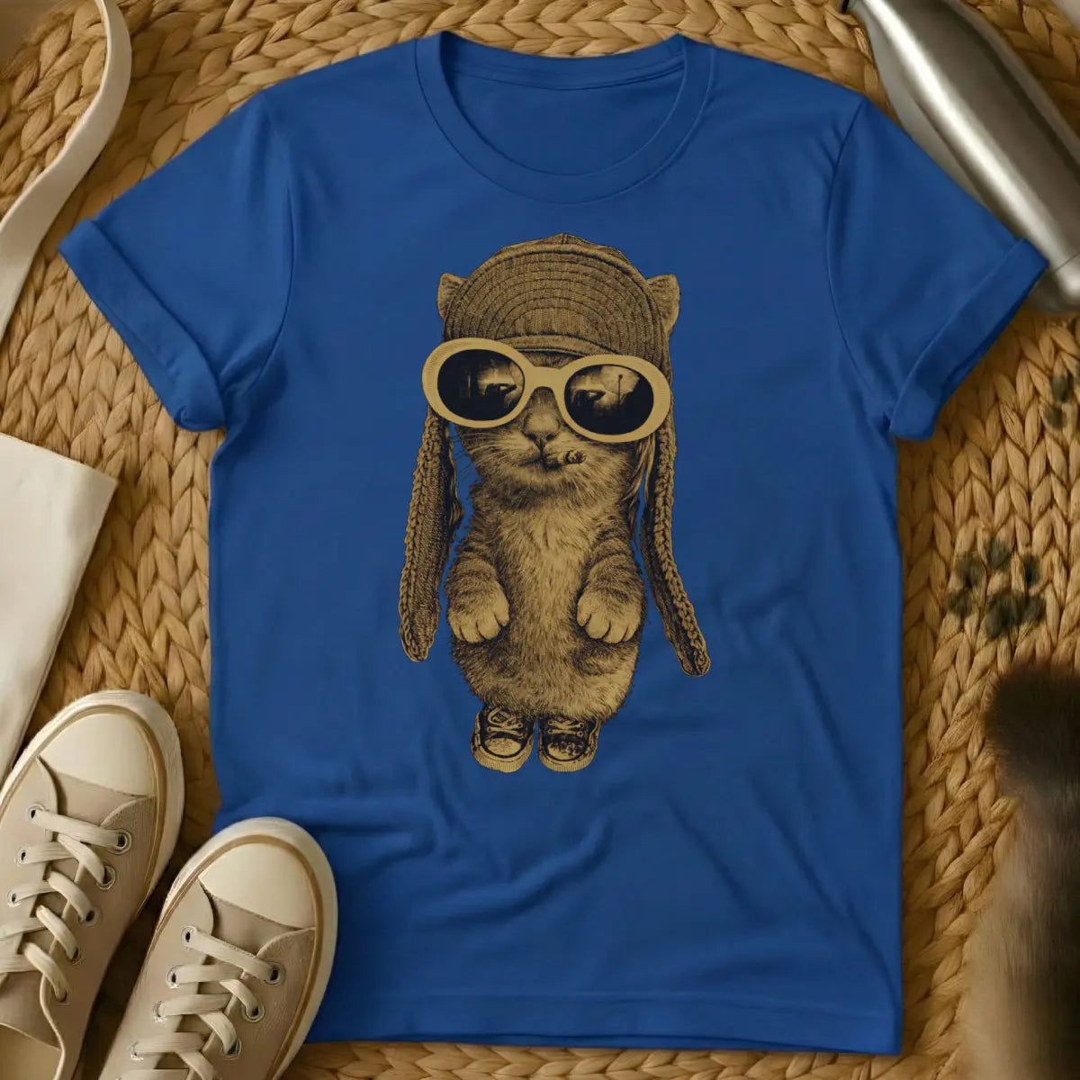 Cobain Cat Shirt - Blue T-Shirt - 90s alternative fashion, anti-conformist design, grunge aesthetic
