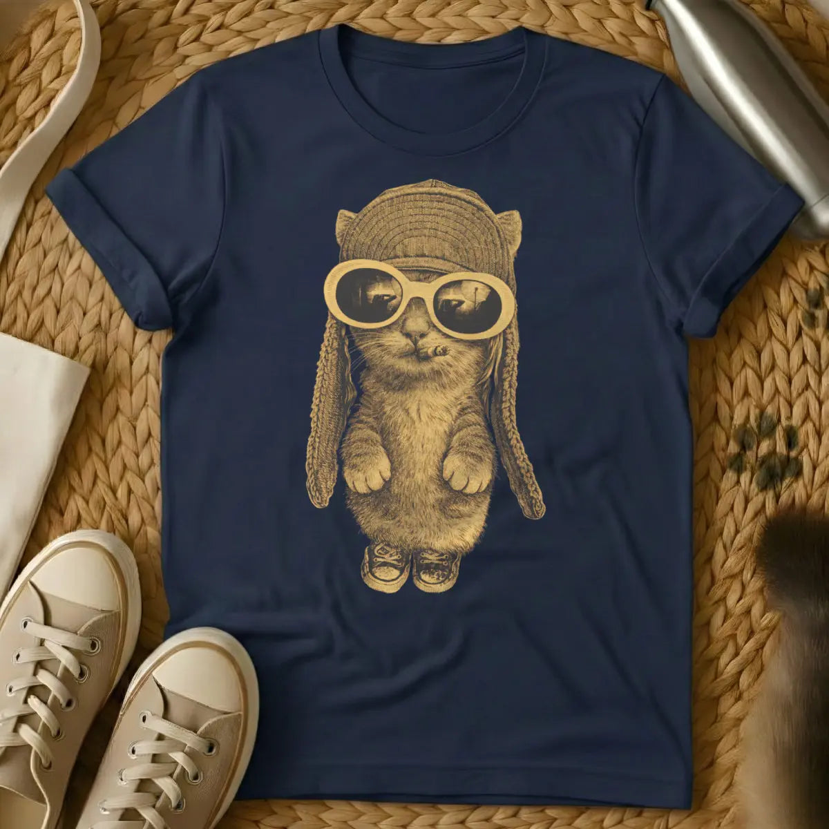Cobain Cat Shirt - Navy T-Shirt - 90s alternative fashion, anti-conformist design, grunge aesthetic