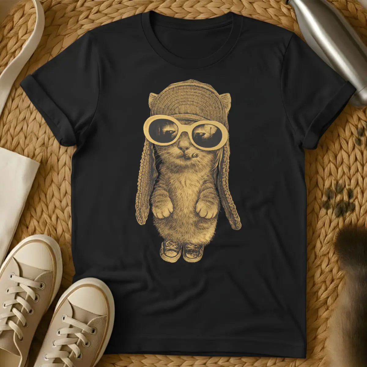 Cobain Cat Shirt - Black T-Shirt - 90s alternative fashion, anti-conformist design, grunge aesthetic