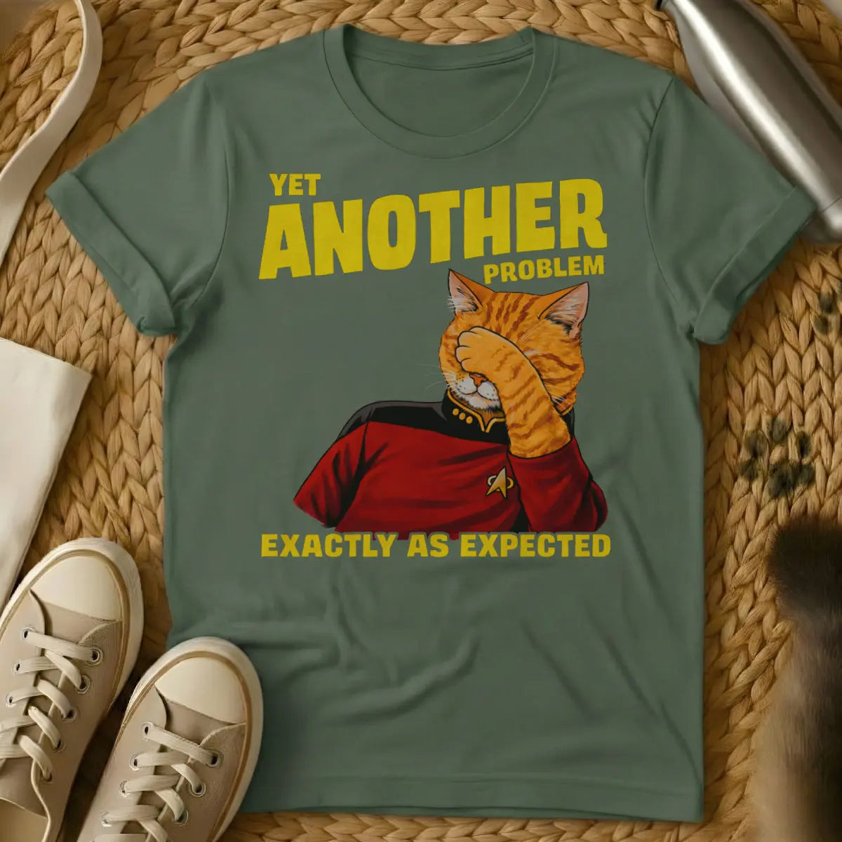 Star Trek Cat Parody Shirt - Military Green Cat T-Shirt