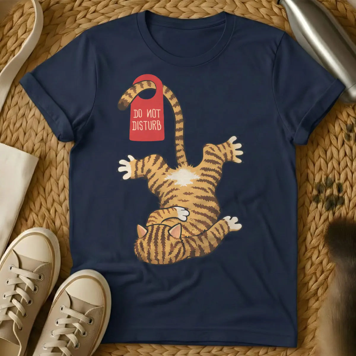 Lazy Cat Graphic Shirt - Navy Cat T-Shirt