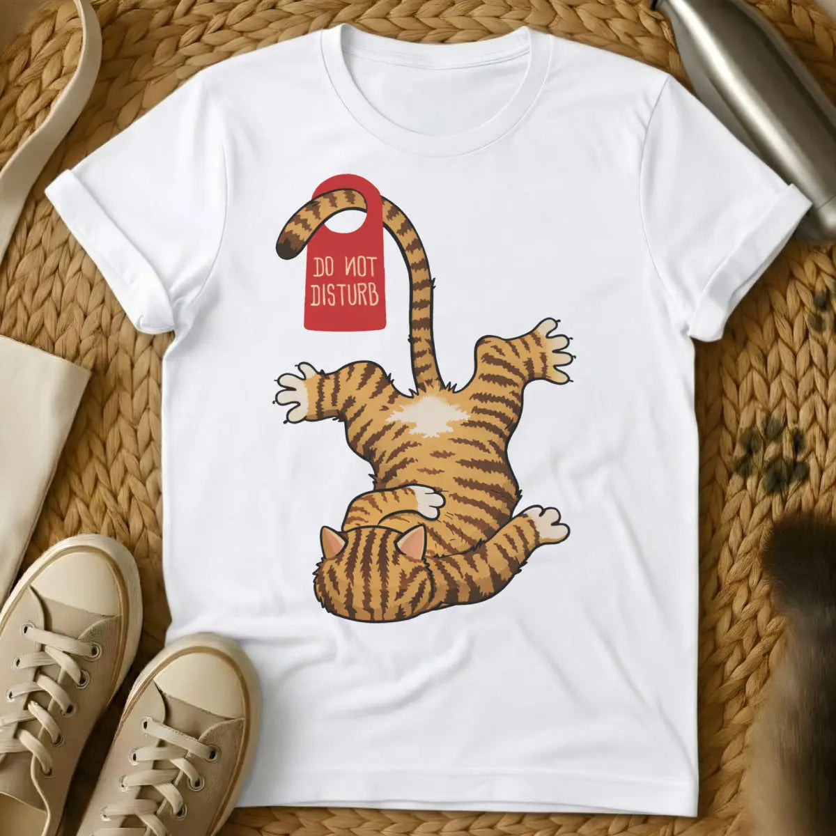 Lazy Cat Graphic Shirt - White Cat T-Shirt