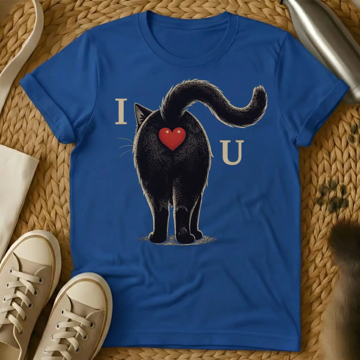 Cat Rear View Shirt - Blue T-Shirt - aloof animal design, anthropomorphic cat humor, feline body language