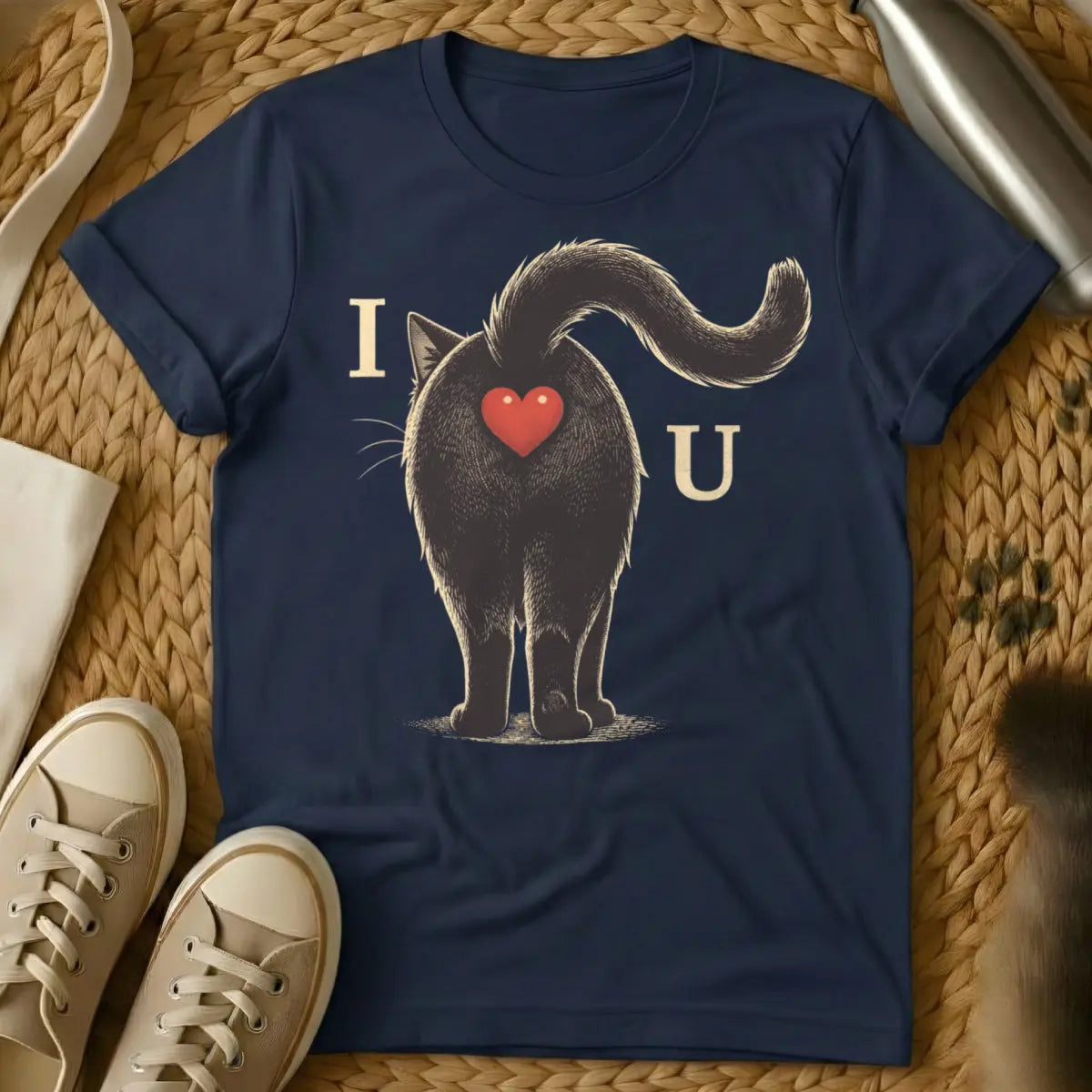 Cat Rear View Shirt - Navy T-Shirt - aloof animal design, anthropomorphic cat humor, feline body language
