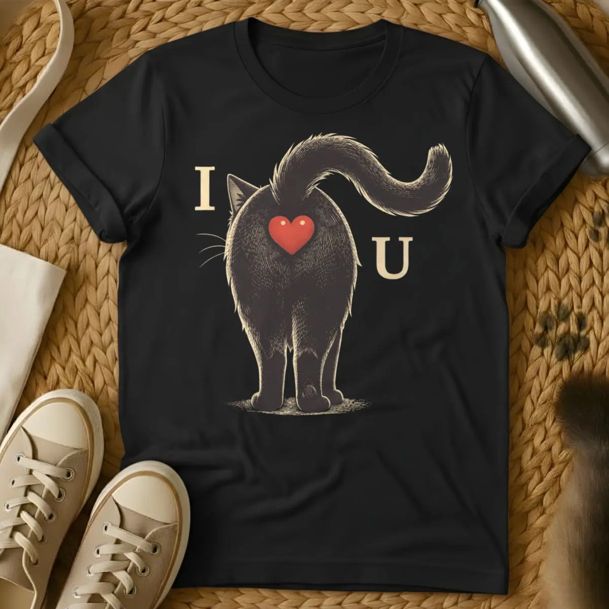 Cat Rear View Shirt - Black T-Shirt - aloof animal design, anthropomorphic cat humor, feline body language