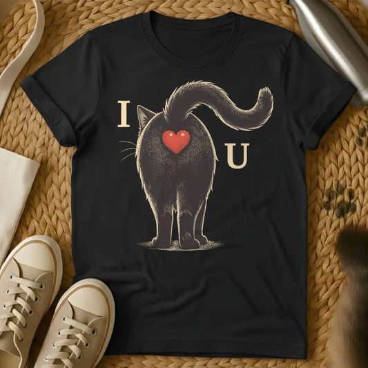Cat Rear View Shirt - Black T-Shirt - aloof animal design, anthropomorphic cat humor, feline body language