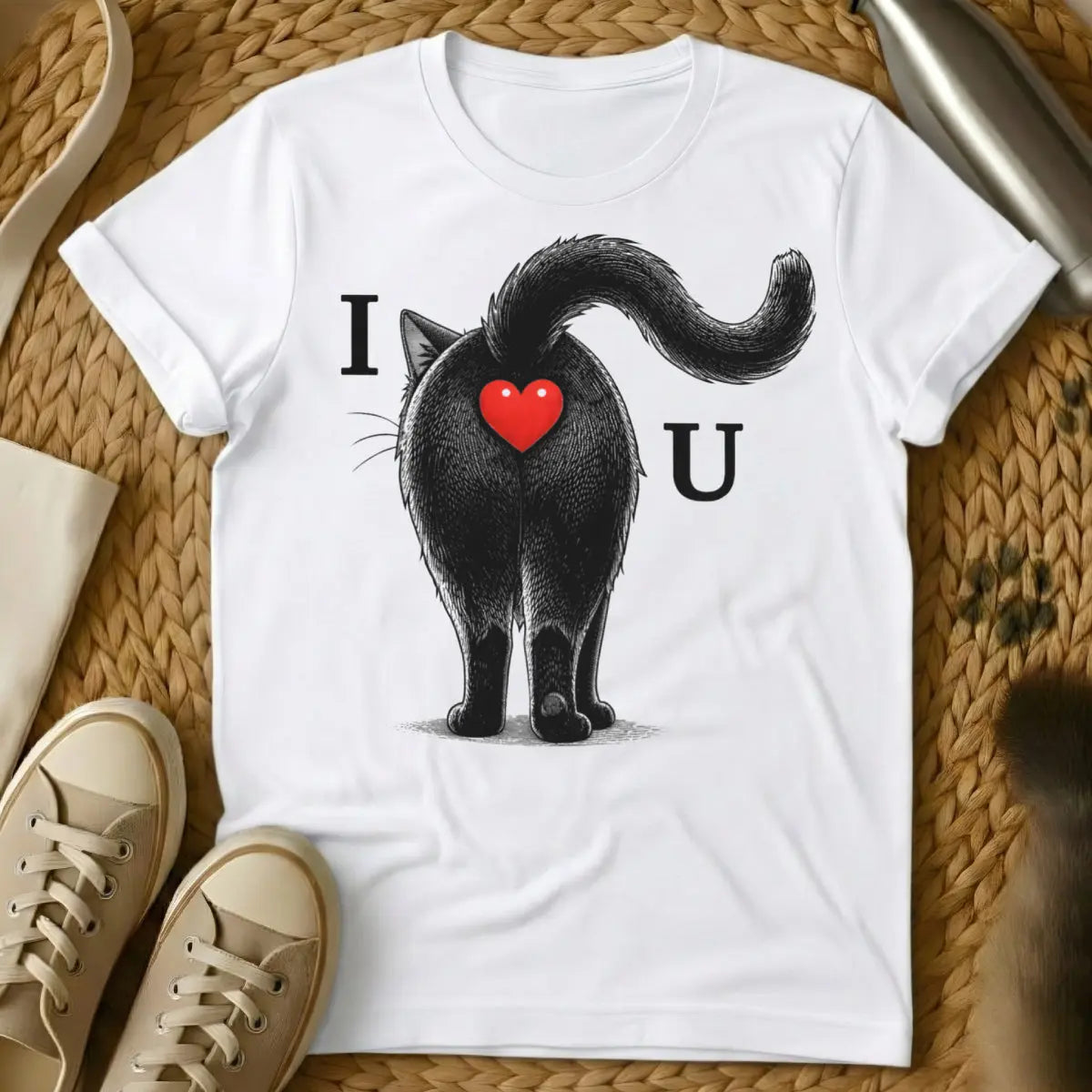 Cat Rear View Shirt - White T-Shirt - aloof animal design, anthropomorphic cat humor, feline body language
