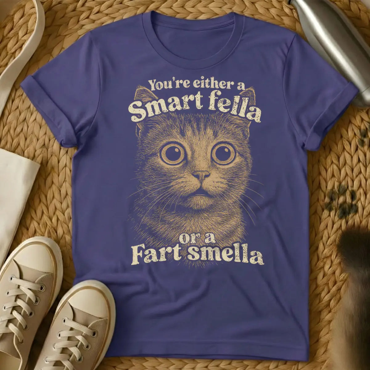 Smart Fella Fart Smella Shirt - Purple Cat T-Shirt