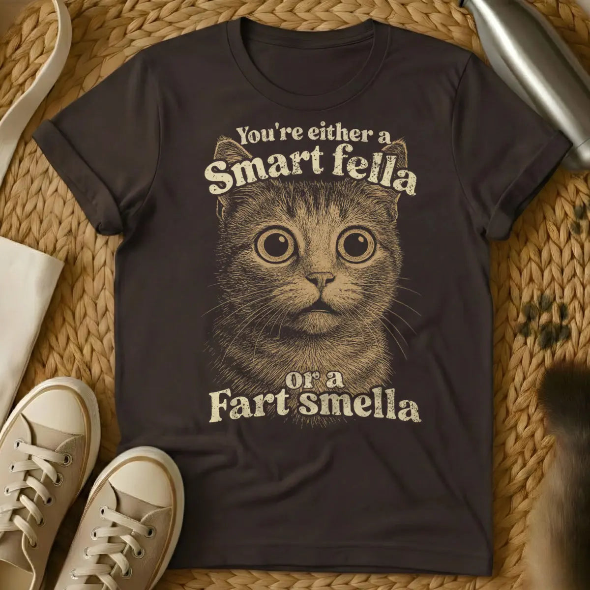 Smart Fella Fart Smella Shirt - Dark Chocolate Cat T-Shirt