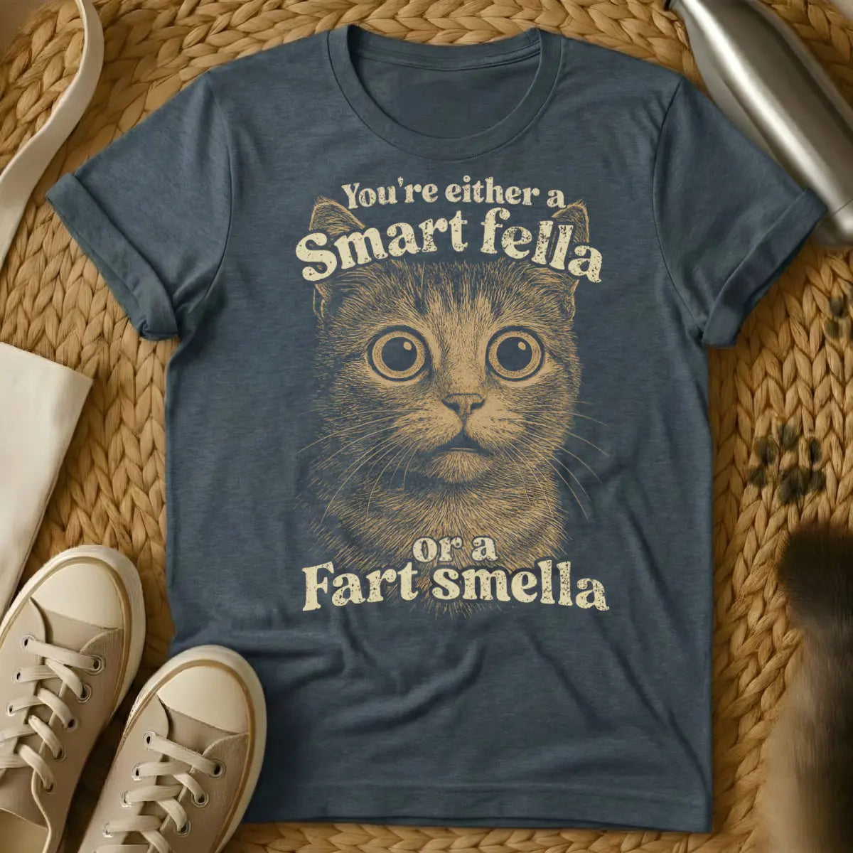 Smart Fella Fart Smella Shirt - Dark Heather Cat T-Shirt