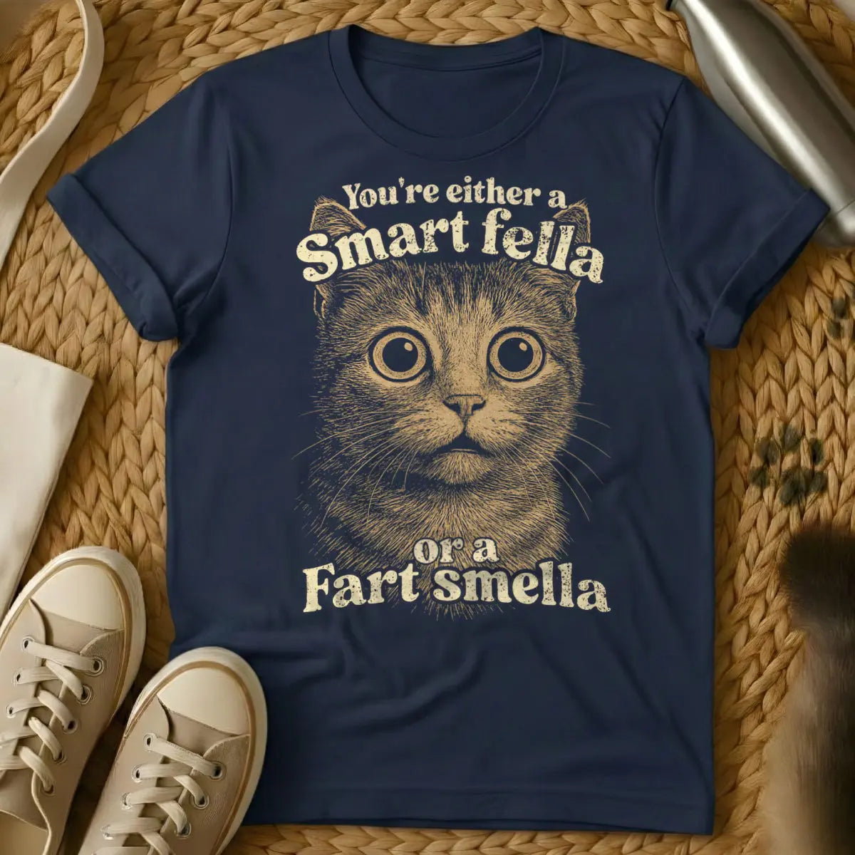 Smart Fella Fart Smella Shirt - Navy Cat T-Shirt