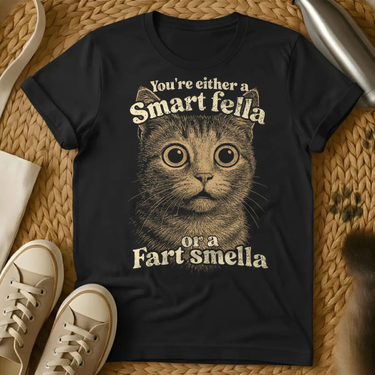 Smart Fella Fart Smella Shirt - Black Cat T-Shirt
