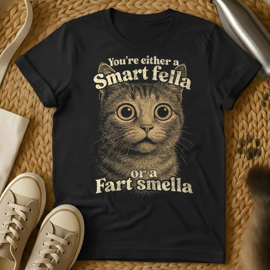 Smart Fella Fart Smella Shirt - Black Cat T-Shirt