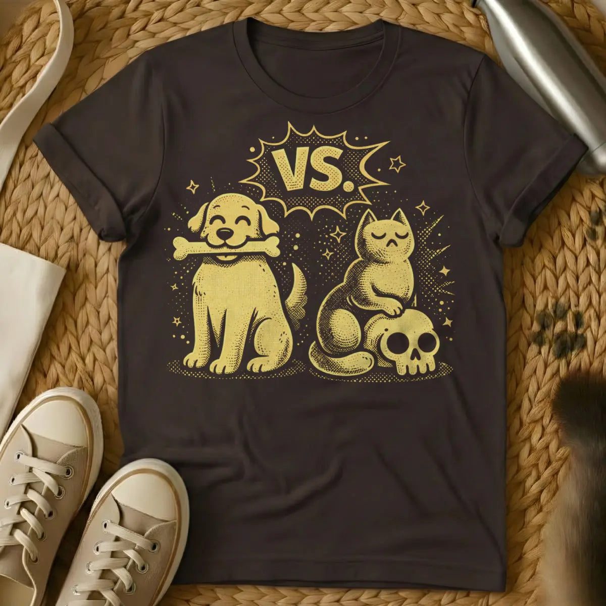 Dogs Vs Cats Shirt - Dark Chocolate T-Shirt - cat parent bragging rights, dog vs cat debate merch, feline superiority complex