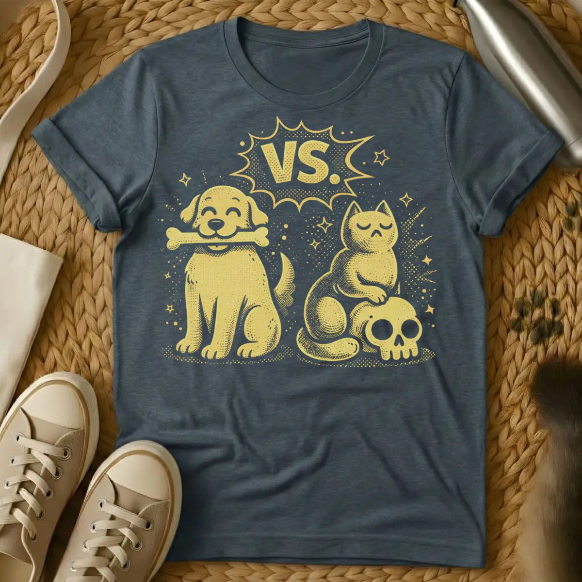 Dogs Vs Cats Shirt - Dark Heather T-Shirt - cat parent bragging rights, dog vs cat debate merch, feline superiority complex