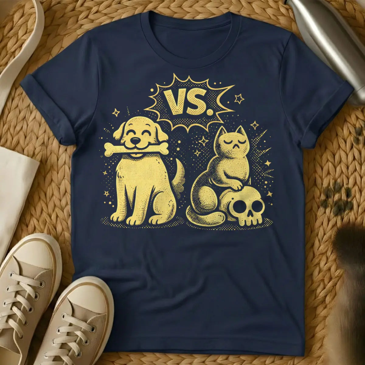 Dogs Vs Cats Shirt - Navy T-Shirt - cat parent bragging rights, dog vs cat debate merch, feline superiority complex