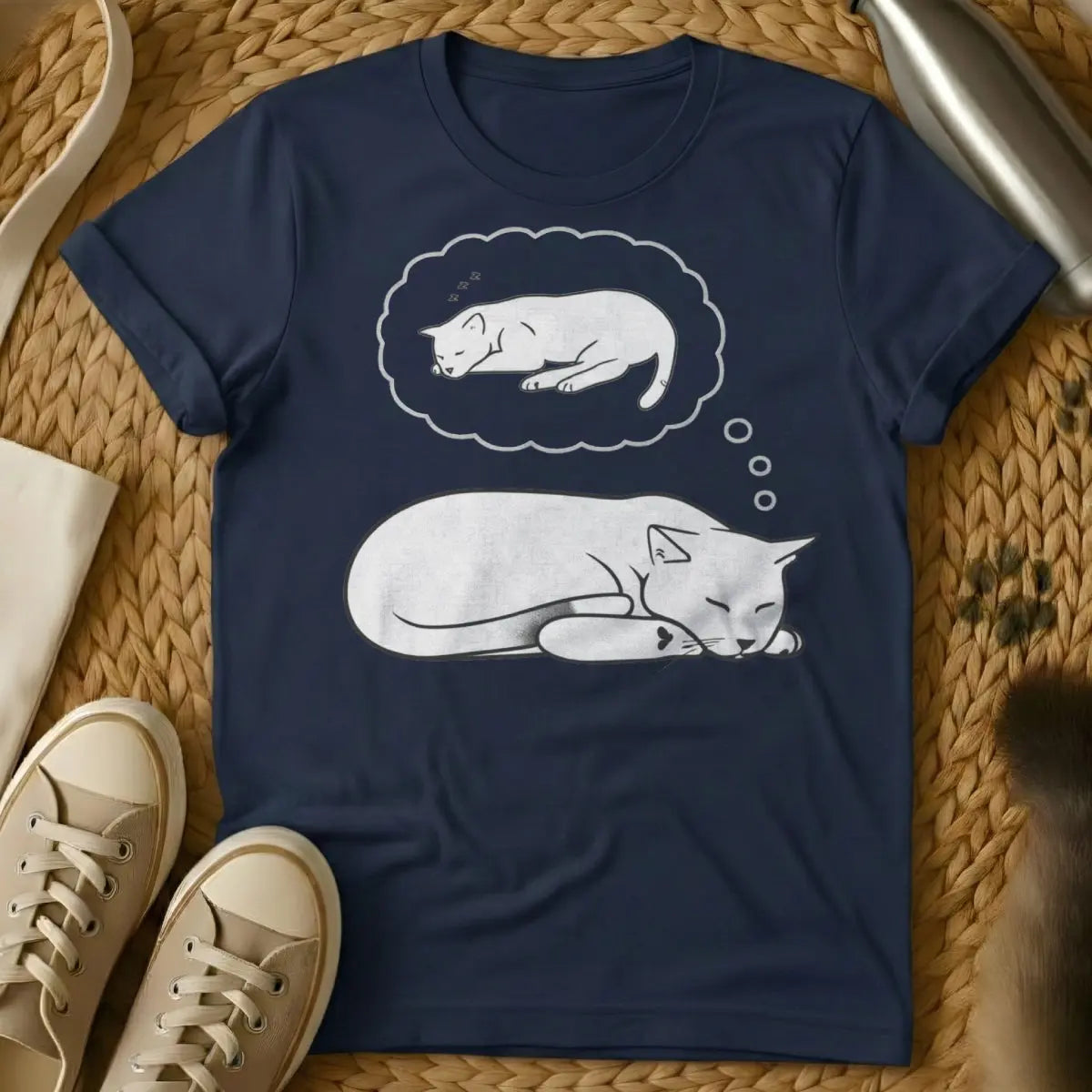 Dreaming Cat Tee - Navy T-Shirt - astral projection, dreamcore, feline dreamscape