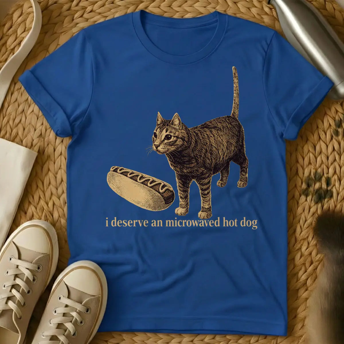 Hot Dog Cat Tee - Blue Cat T-Shirt