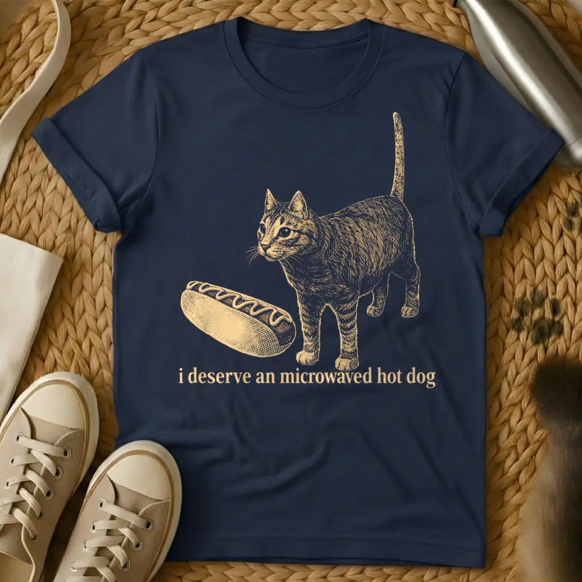 Hot Dog Cat Tee - Navy Cat T-Shirt