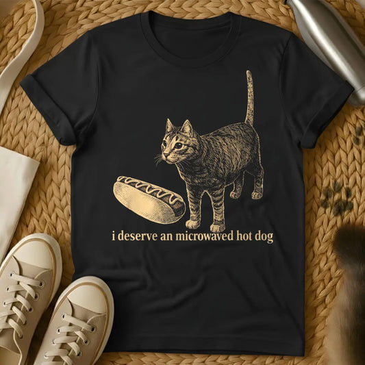 Hot Dog Cat Tee - Black Cat T-Shirt