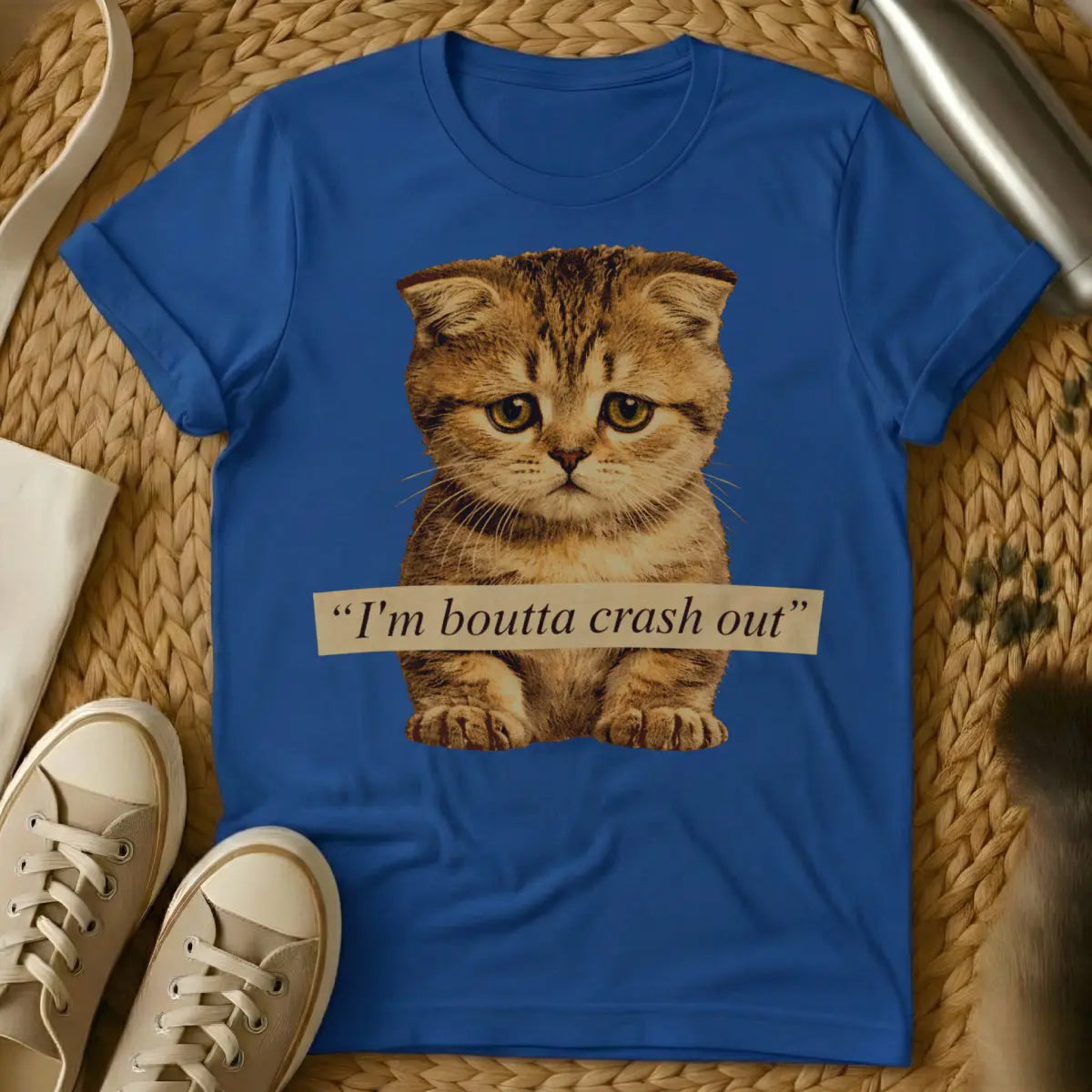 Crash Out Cat Shirt - Blue T-Shirt - champion napper, do not disturb vibe, feline burnout