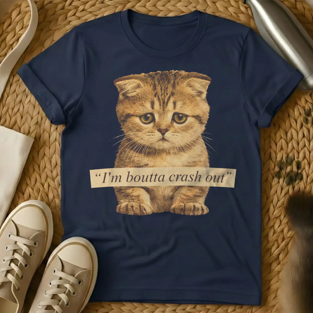 Crash Out Cat Shirt - Navy T-Shirt - champion napper, do not disturb vibe, feline burnout
