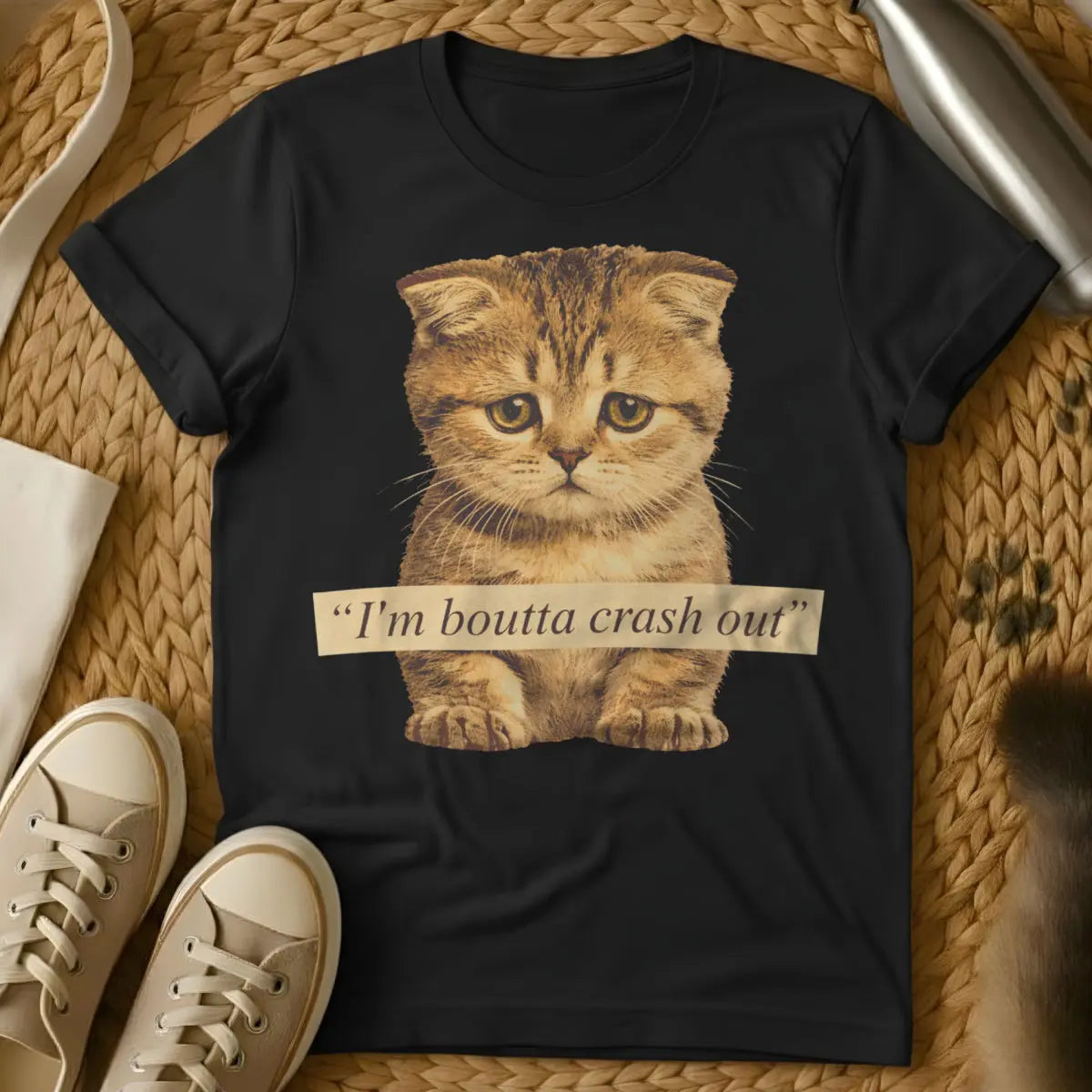 Crash Out Cat Shirt - Black T-Shirt - champion napper, do not disturb vibe, feline burnout