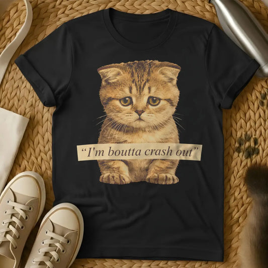 Crash Out Cat Shirt - Black T-Shirt - champion napper, do not disturb vibe, feline burnout