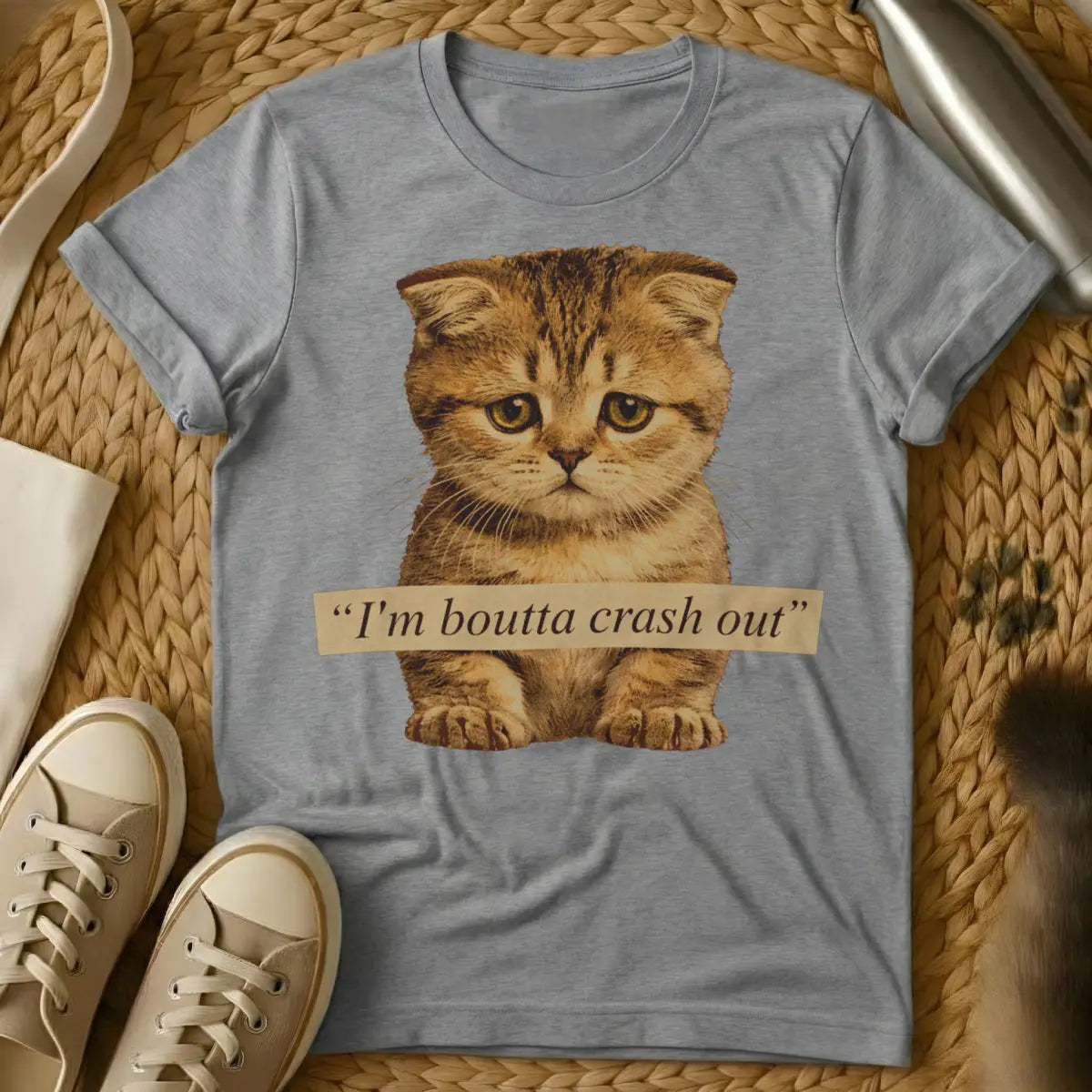 Crash Out Cat Shirt - Gray T-Shirt - champion napper, do not disturb vibe, feline burnout