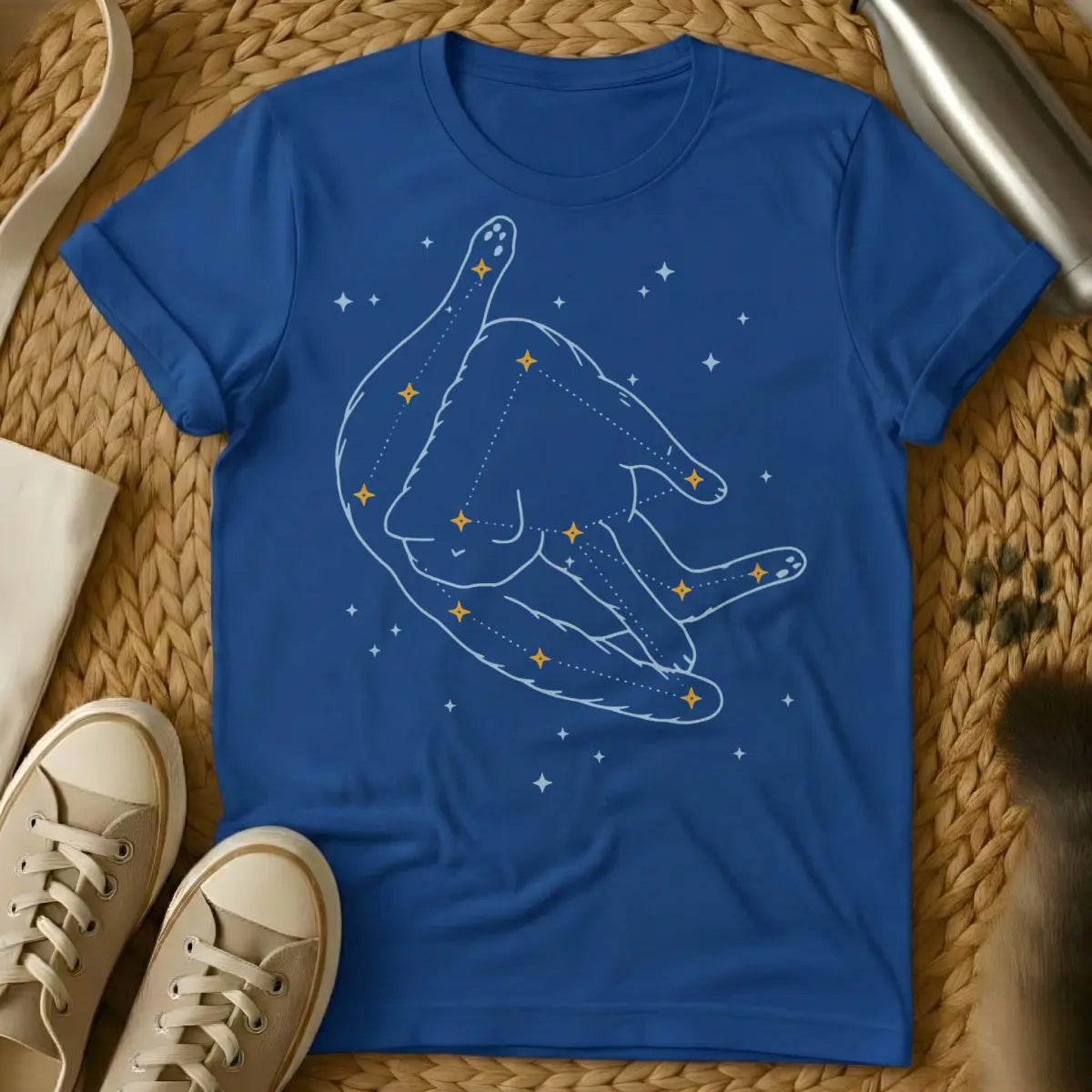 Astronomy Cat Tee - Blue T-Shirt - astrophile cat, celestial feline, cosmic observer