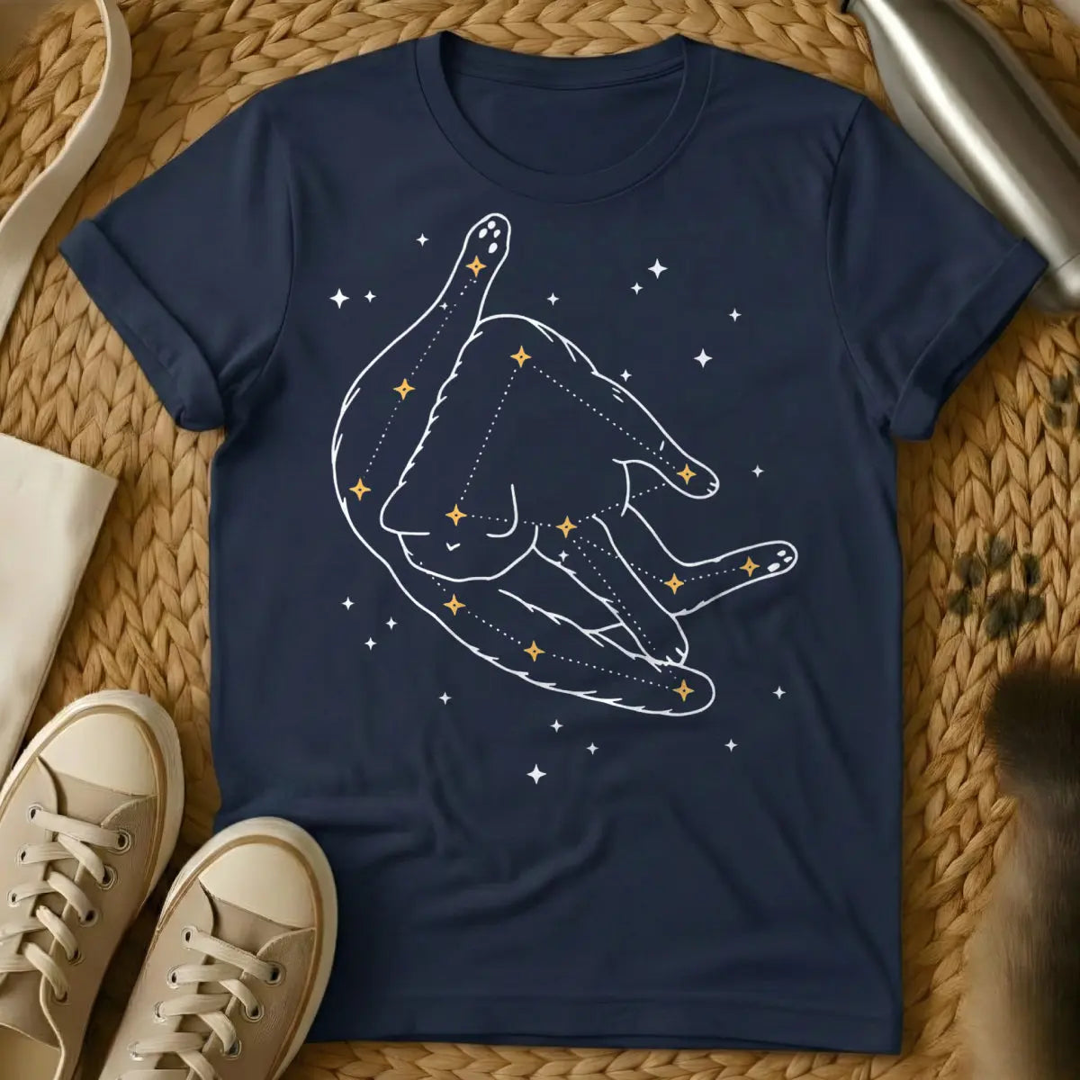 Astronomy Cat Tee - Navy T-Shirt - astrophile cat, celestial feline, cosmic observer