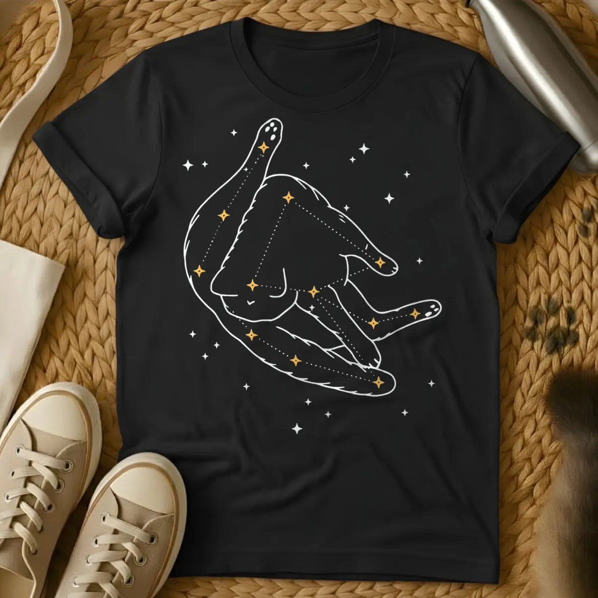 Astronomy Cat Tee - Black T-Shirt - astrophile cat, celestial feline, cosmic observer