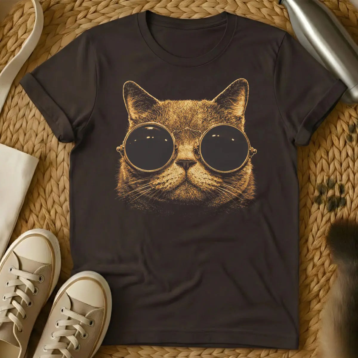 Chill Cat Tee - Dark Chocolate T-Shirt - effortless cool, lo-fi aesthetic, mellowcore