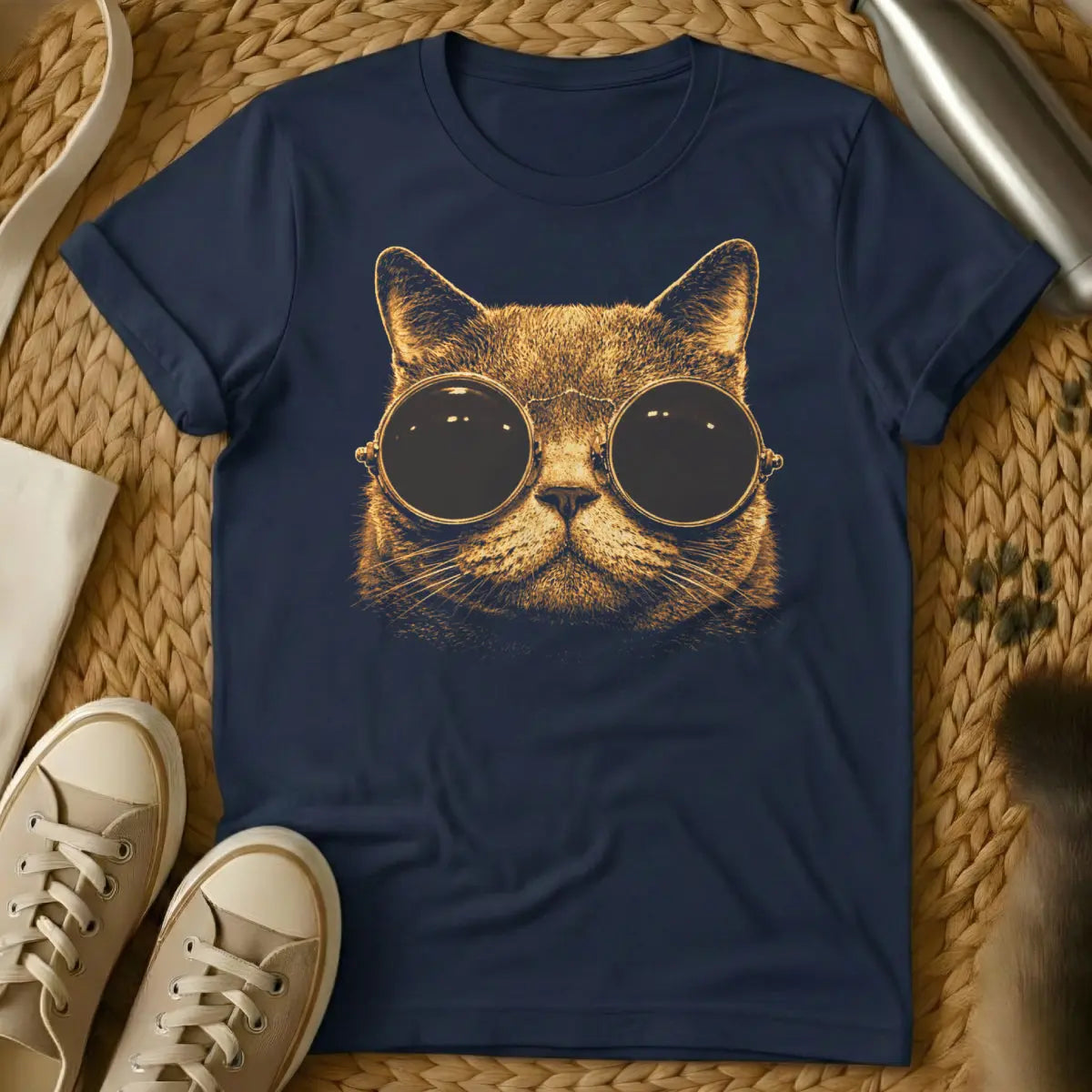 Chill Cat Tee - Navy T-Shirt - effortless cool, lo-fi aesthetic, mellowcore