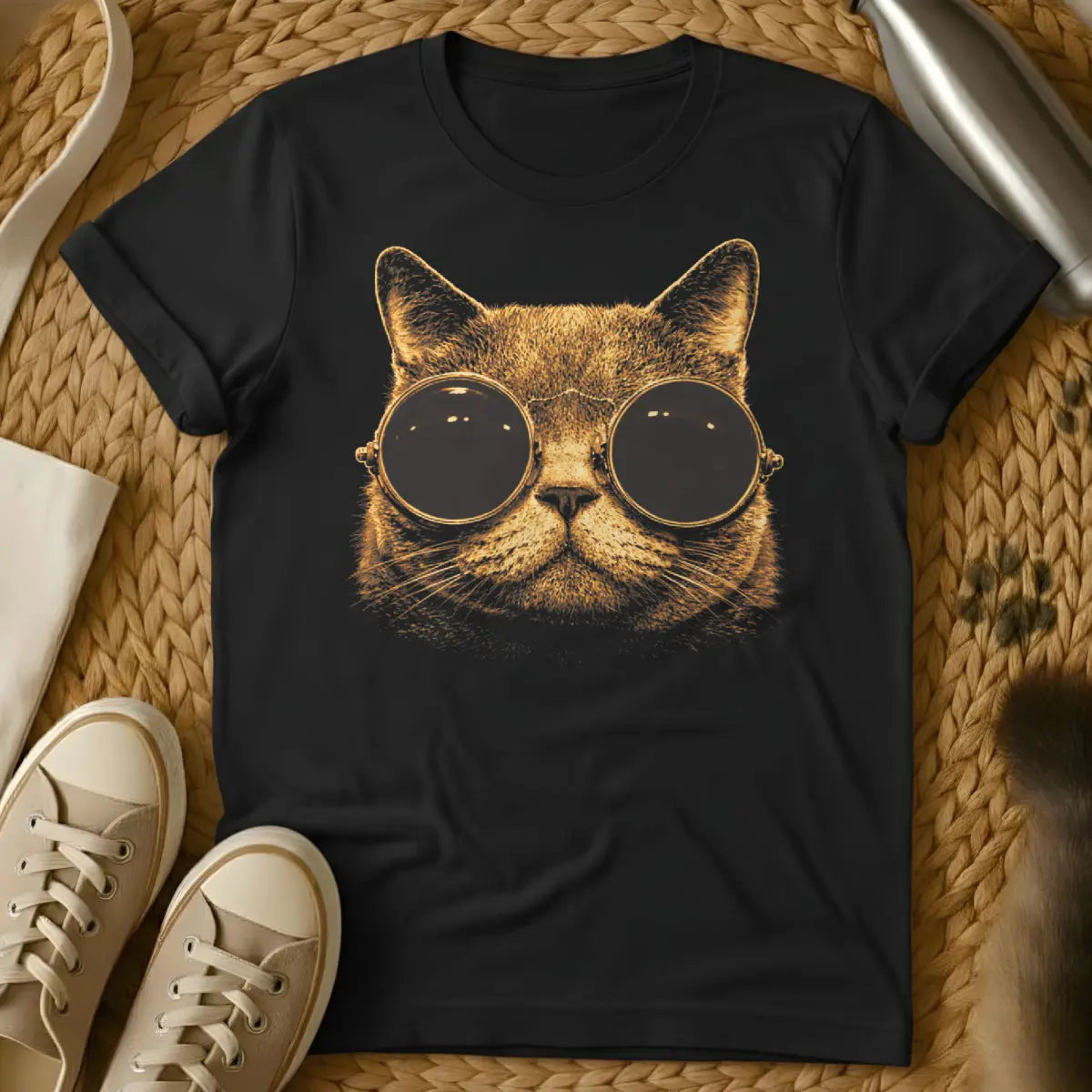 Chill Cat Tee - Black T-Shirt - effortless cool, lo-fi aesthetic, mellowcore