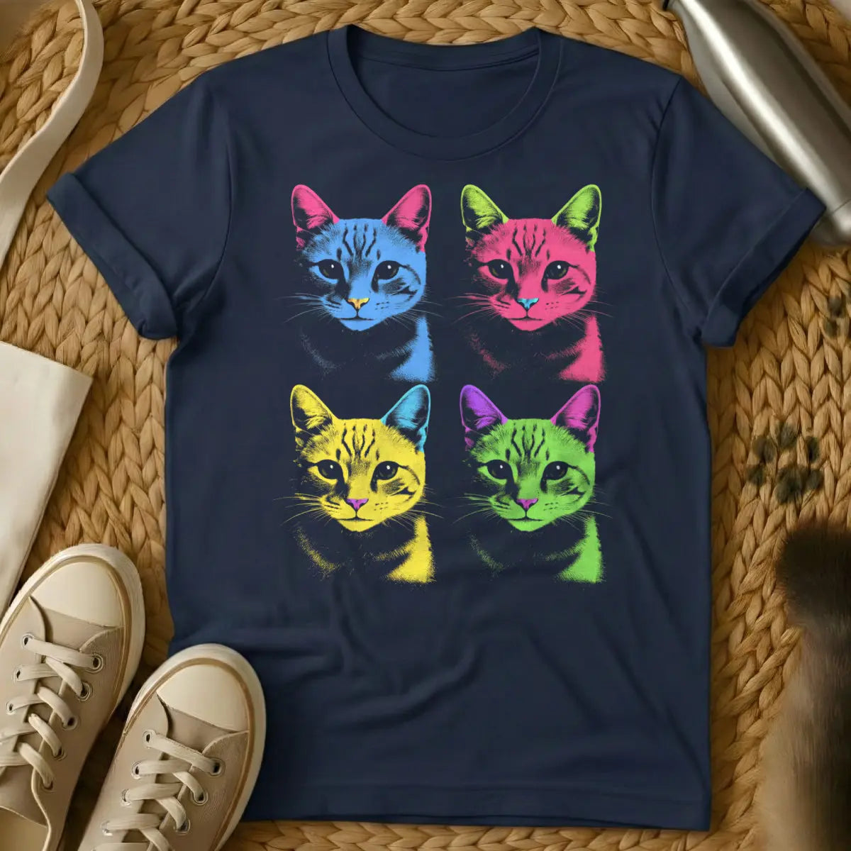 Retro Pop Art Tee - Navy Cat T-Shirt