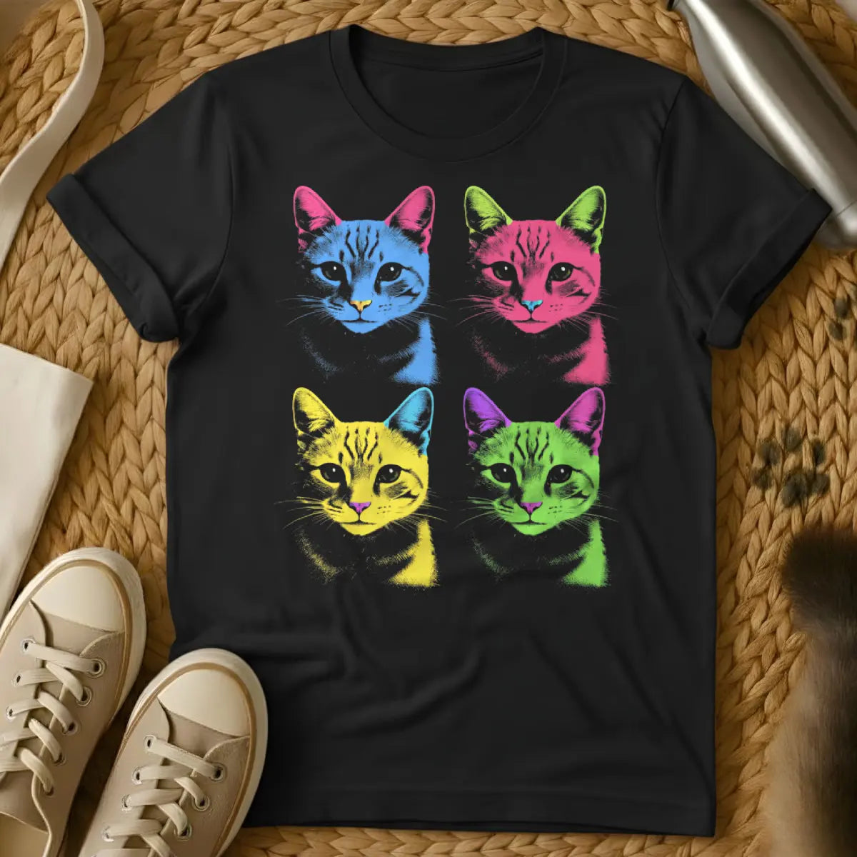 Retro Pop Art Tee - Black Cat T-Shirt