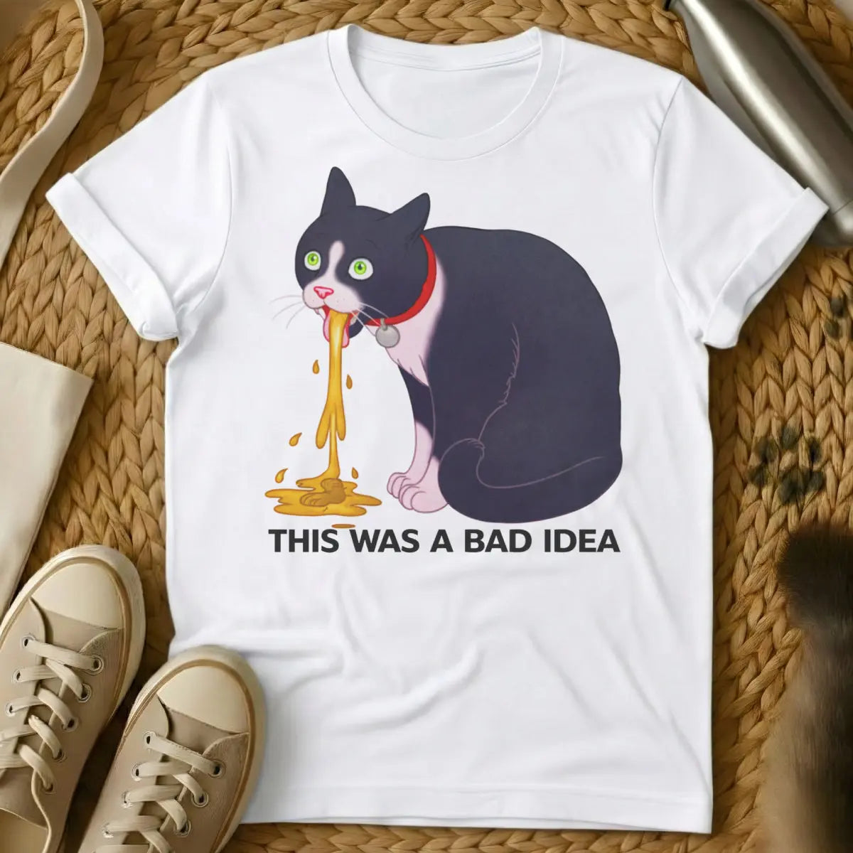 Poor Decisions Tee - White Cat T-Shirt