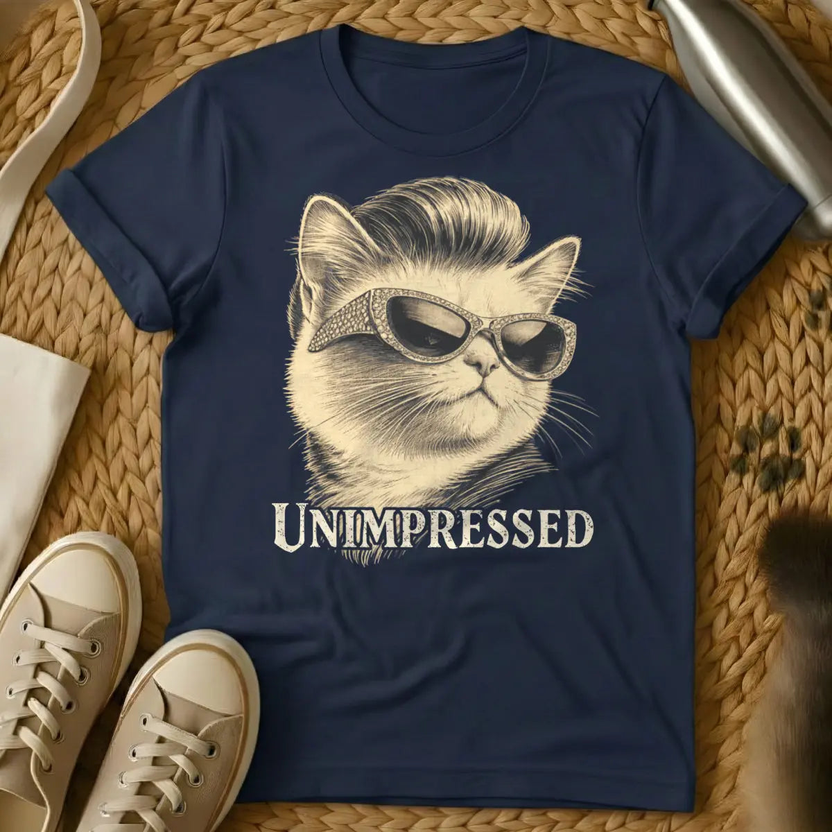 Rockabilly Cat Tee - Navy Cat T-Shirt