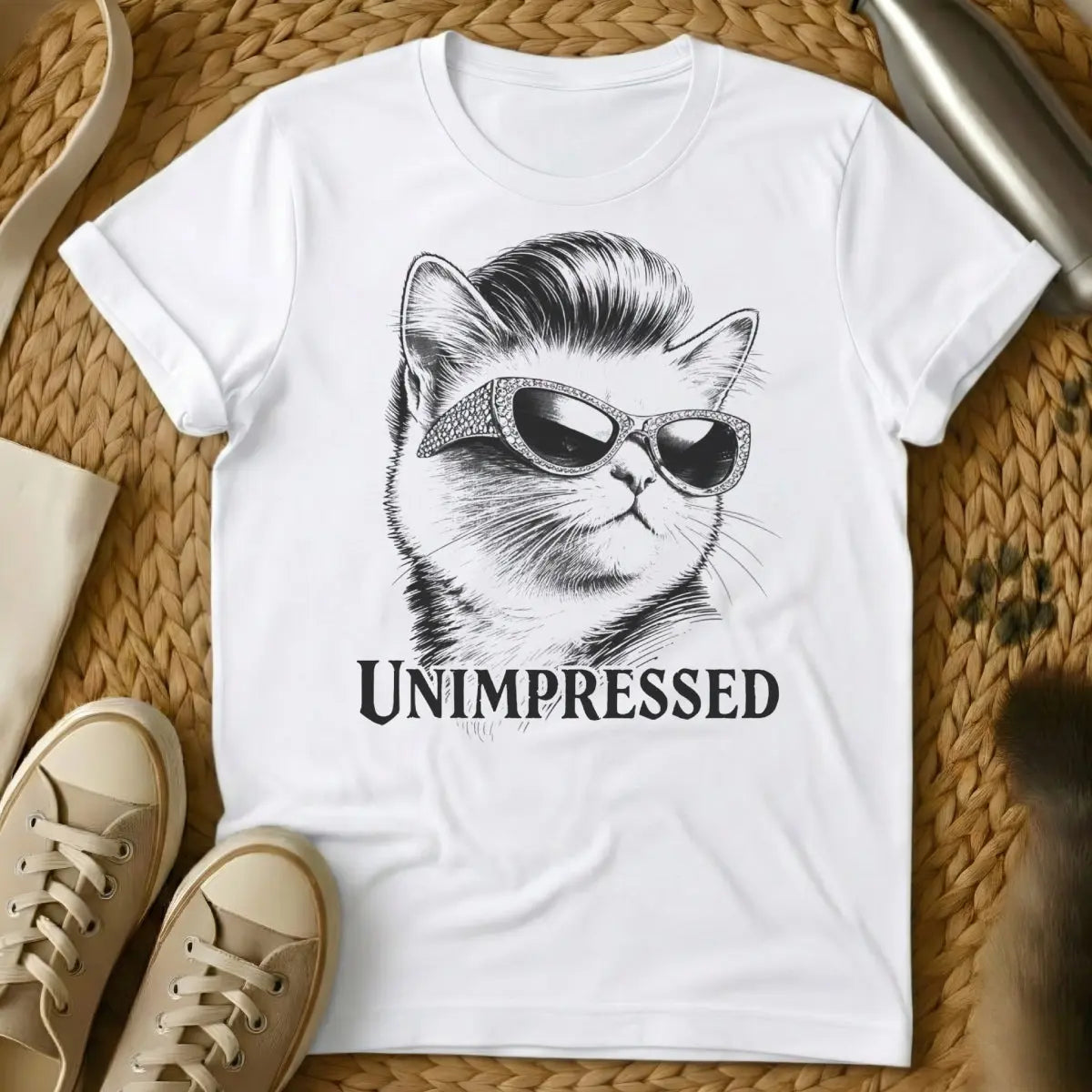 Rockabilly Cat Tee - White Cat T-Shirt