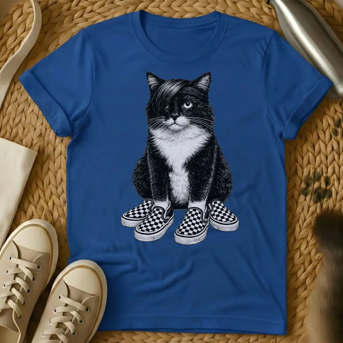Emo Cat Shirt - Blue T-Shirt - angsty cat design, eyeliner cat art, miserable cat art