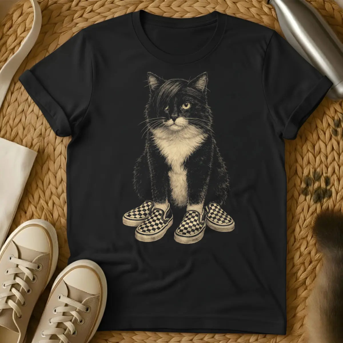 Emo Cat Shirt - Black T-Shirt - angsty cat design, eyeliner cat art, miserable cat art