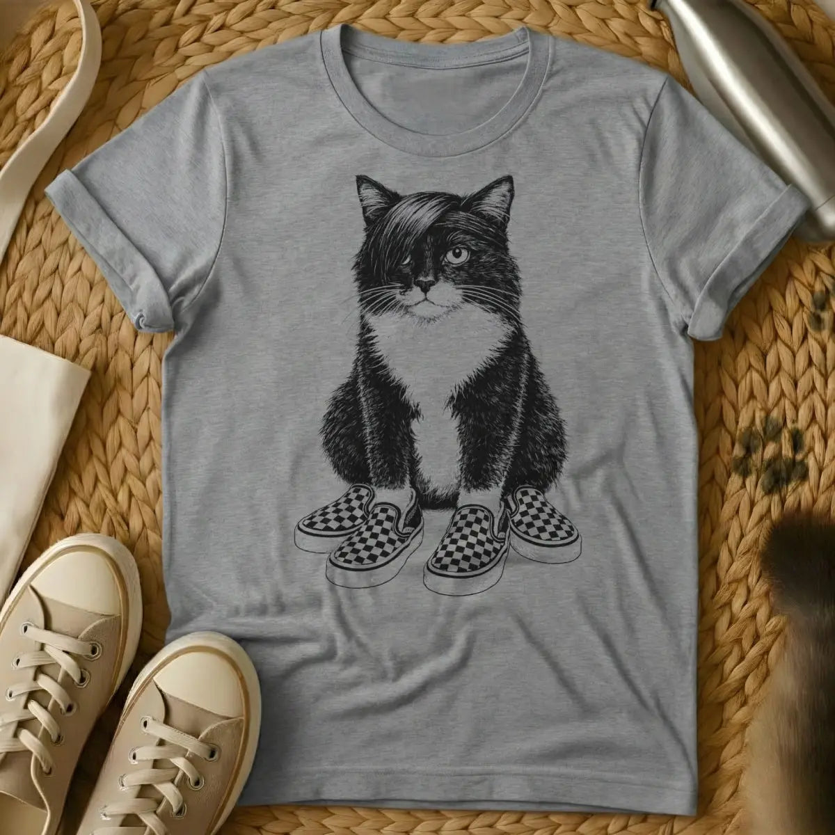 Emo Cat Shirt - Gray T-Shirt - angsty cat design, eyeliner cat art, miserable cat art